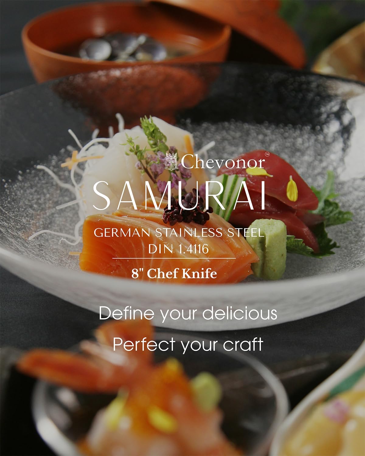 Samurai 8 Inch Gyuto Chef Knife, Ultra Sharp Japanese Style Kitchen Knife with Damascus Pattern - German Stainless Steel (DIN 1.4116), Professional Meat & Vegetable Slicer, Premium Gift Box