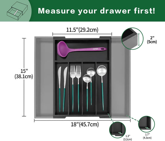 Utoplike Acacia Kitchen Drawer Organizer Expandable, Large Utensils and Cutlery Tray, Adjustable Silverware Divider for Knives Flatware