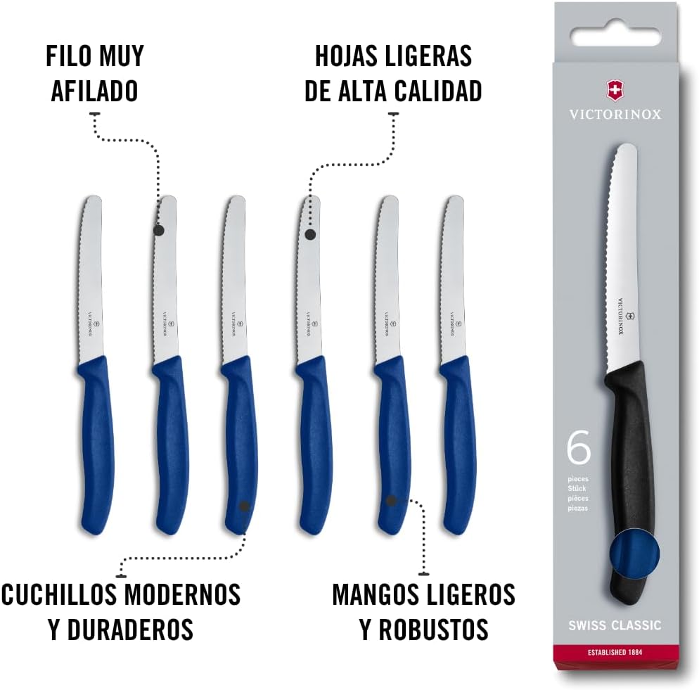 Victorinox Swiss Classic Tomato and Table Set, 6 Pieces Paring Knife, Set of 6, Blue (6.7832.6)