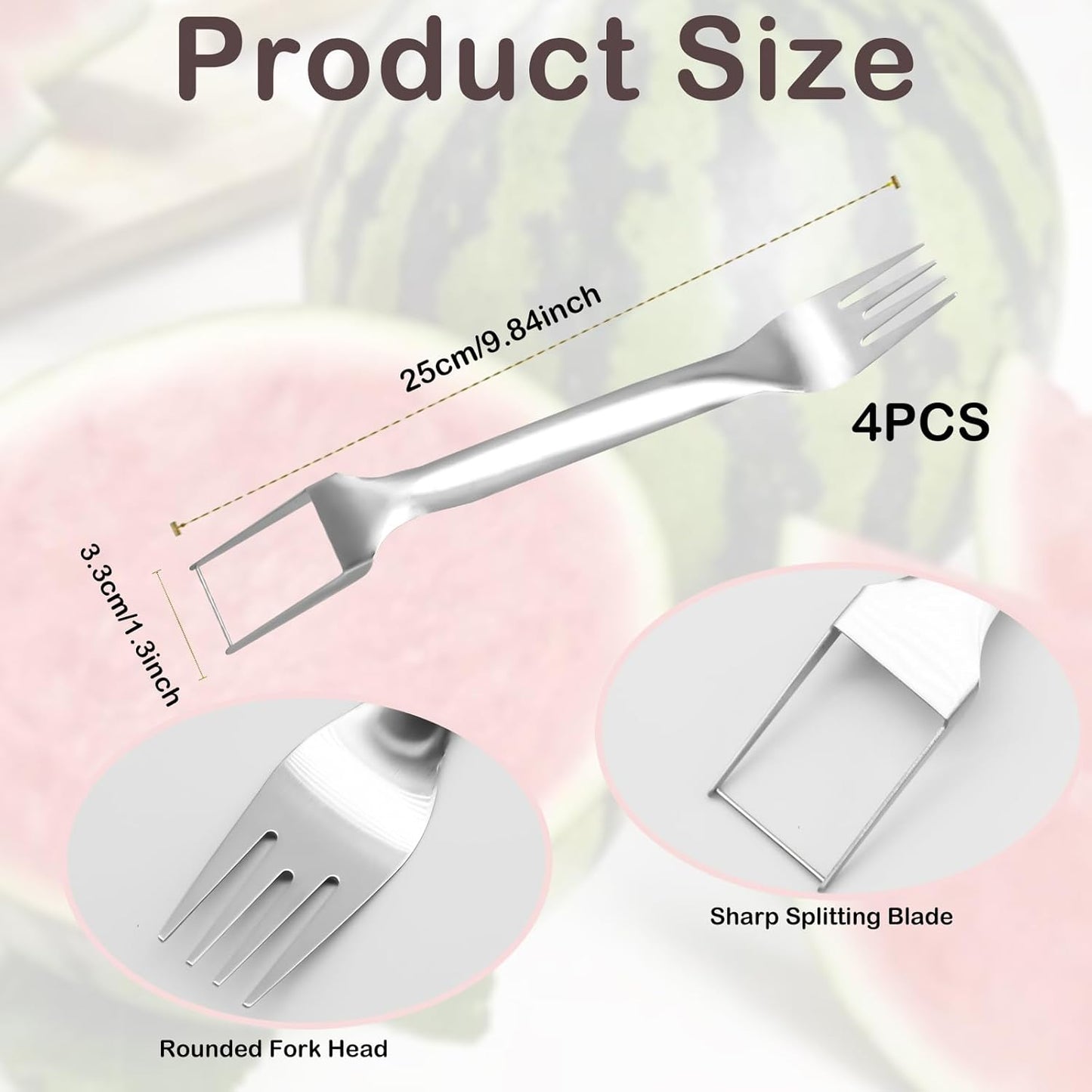 2Pcs Watermelon Fork Slicer Cutter, Stainless Steel 2-in-1 Watermelon Fork Slicer, Portable Watermelon Fork Watermelon Cutter Slicer Tool Fruit Forks Slicer for Home Party Camping Kitchen Gadget