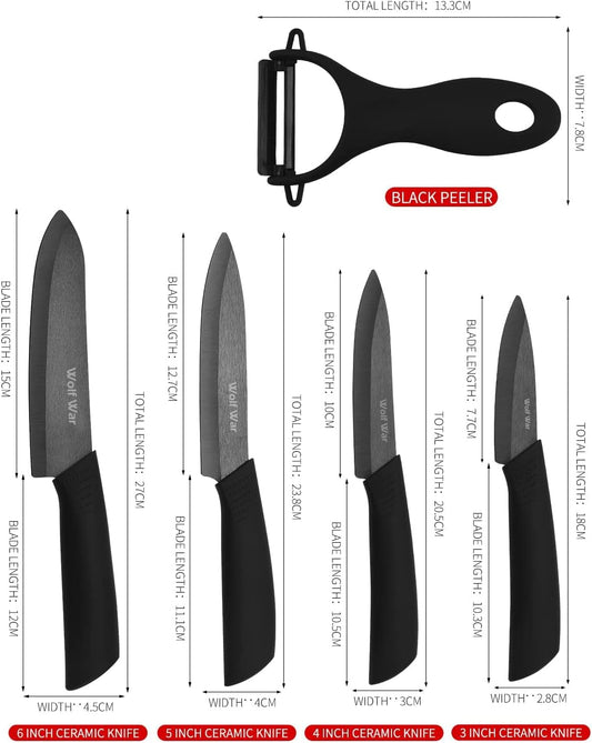 Ceramic Knife Set with Protective Cover, Kitchen Knife Set with 4-Piece Knife and 1 Peeler, Chef's Knife Sets for Meat, Fruit, Vegetables