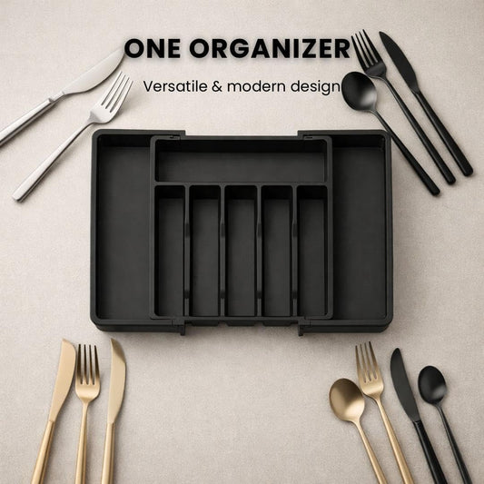 Adjustable Cutlery Tray for Kitchen Drawers-BPA-Free Eco Utensil Organizer whit Expandable Disingn for Forks, Knives &Spoons