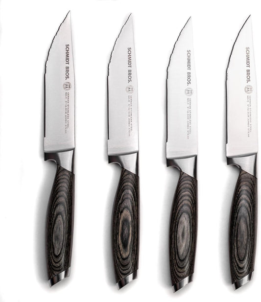 Schmidt Brothers -Bonded Ash- 15-Piece Knife Set, High-Carbon Stainless Steel Cutlery with Downtown Acacia and Acrylic Magnetic Knife Block and Knife Sharpener
