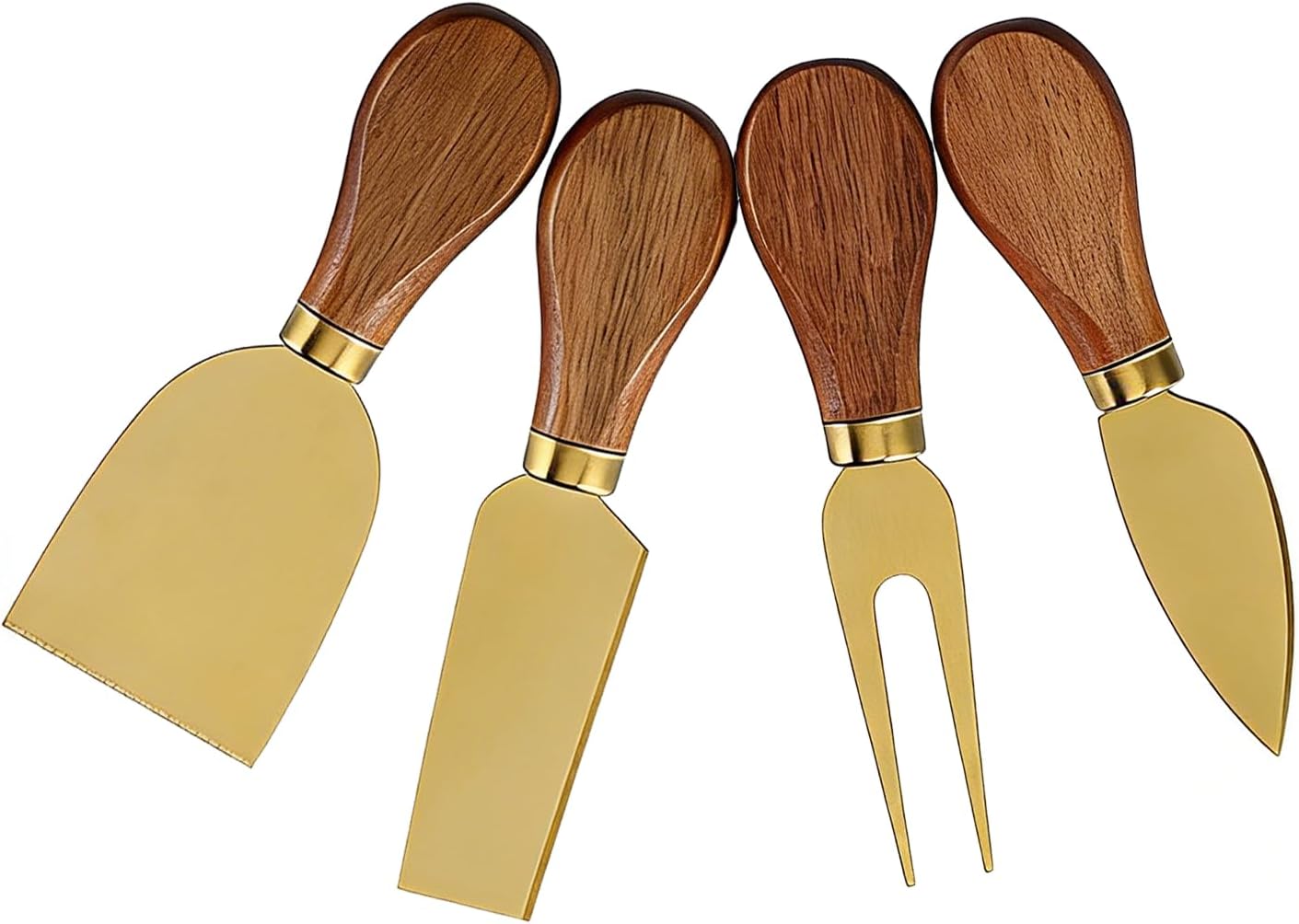4 Gold Cheese Knife Set for Charcuterie Board, Wood Handle Stainless Steel Cheese Slicer & Cutter Utensils Gift for Christmas, Halloween, Thanksgiving & All Holidays (4 Gold Cheese Knife Set)