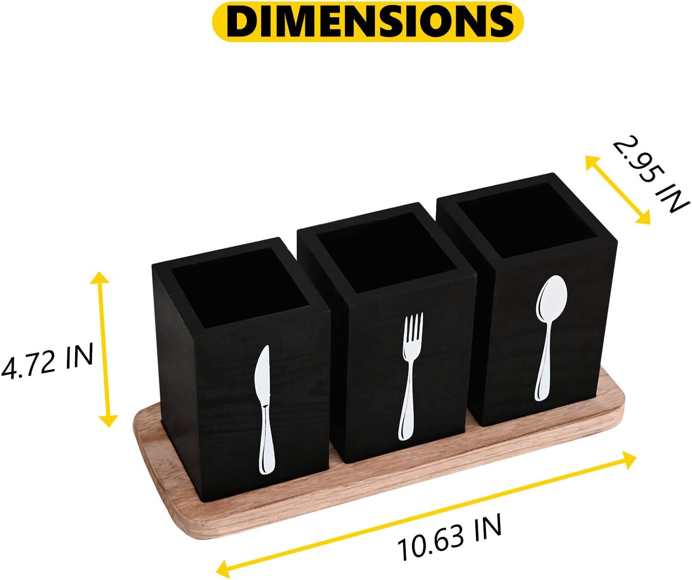 CHONIC Farmhouse Silverware Holder, Rustic Wood Silverware Caddy with Tray, Spoon Fork Knives Flatware Dispenser, Utensil Countertop Organizer, Plastic Cutlery Holder for Kitchen Party (Black)