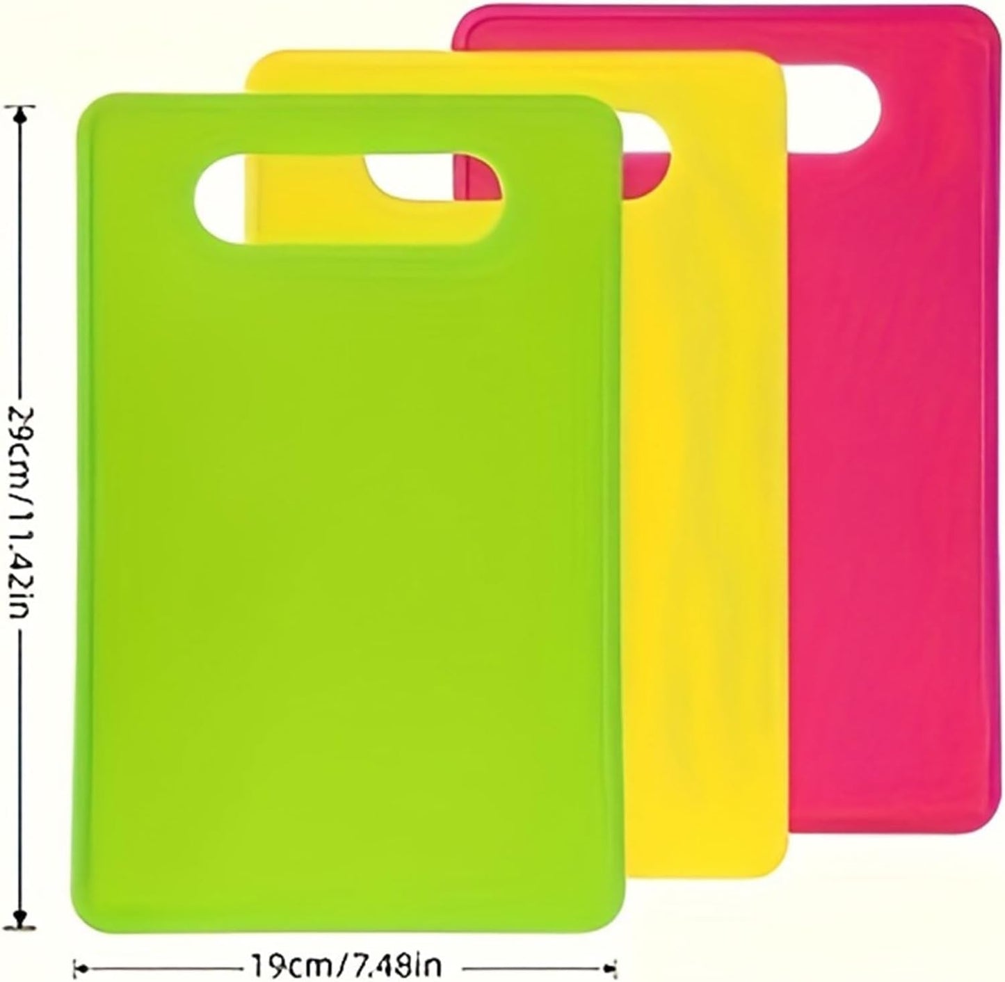3-Piece Color-Coded Plastic Cutting Board Set - Non-Slip Kitchen Chopping Boards with Handle for Meat, Veggies & Fruits