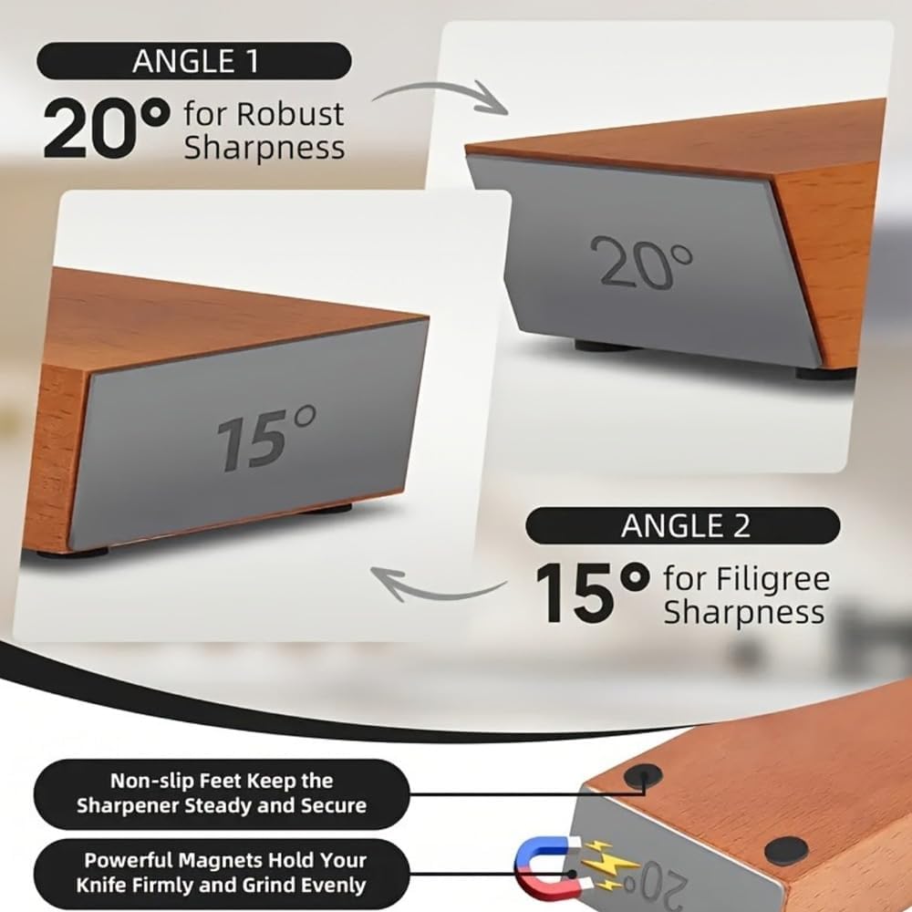 Rolling Knife Sharpener - Kitchen Knife Sharpener for Razor Sharp Edges Made in Germany - Easy Knife Sharpening Kit - Roller with Magnetic Holder with 15 & 20 Degrees