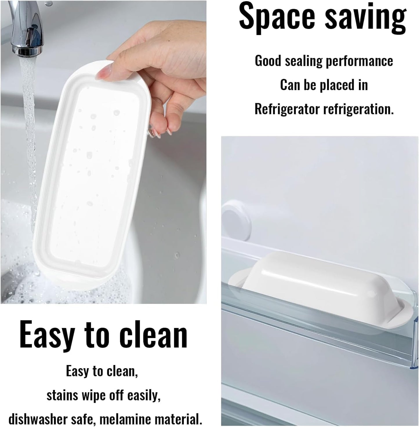 BPA-Free Melamine Butter Dish with Lid & Stainless Steel Knife - Farmhouse Butter Keeper for Countertop & Refrigerator, Dishwasher Safe, Holds 1 Stick with East & West Coast Butter-Cream