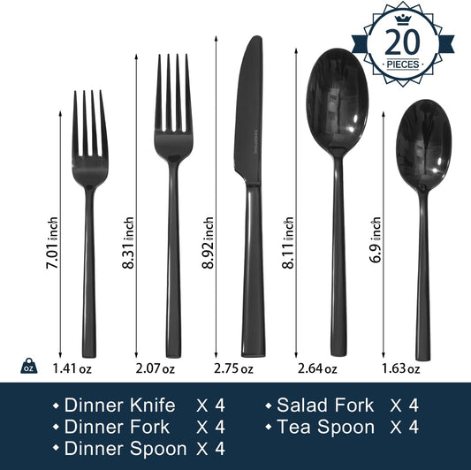 KINGSTONE Silverware Set with Steak Knives, 24-Piece Forged Flatware Set Cutlery Set Premium Stainless Steel, Service for 4, for Kitchen, Home, Wedding, Party, Mirror Polished and Dishwasher Safe