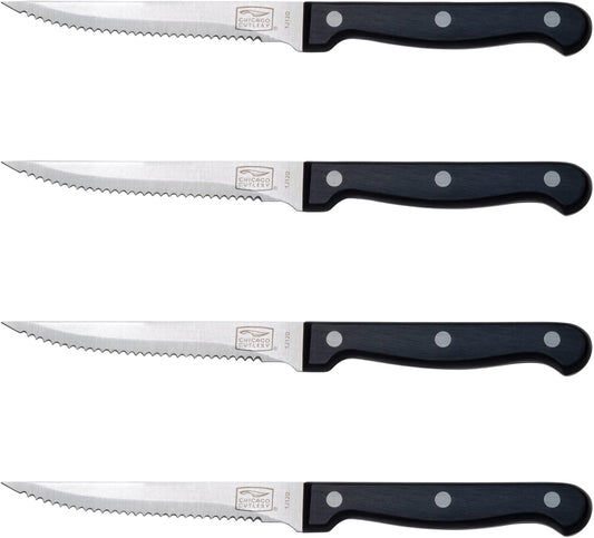Chicago Cutlery Essentials 4-Piece Serrated Steak Knives, 4.5" Stainless Steel Blades for Effortless Cutting, For Home Kitchen and Professional Use