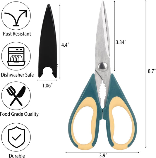 3 Pcs Stainless Steel Kitchen Scissors, 8.74 Inch Heavy Duty All Purpose Shears with Protective Sheath (black grey + black red + dark green)