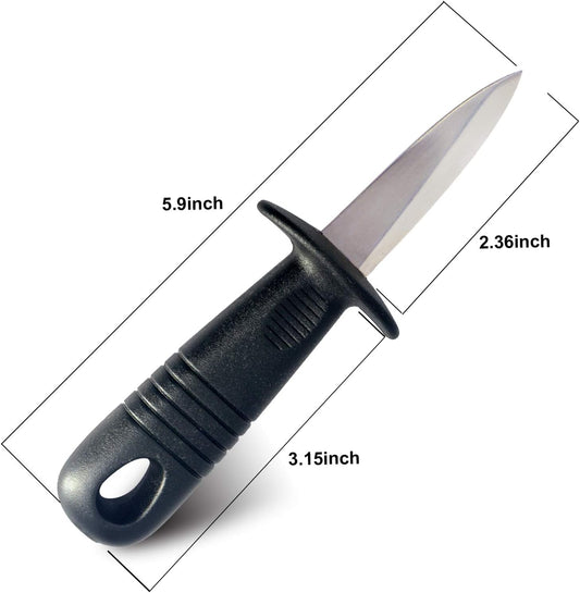Oyster Knives with Grey Cut Resistant Gloves Set, Oyster Shucking Knife with Black Plastic Non-Slip Handle, Opener Kit Tools for Oyster Clam Shellfish Seafood