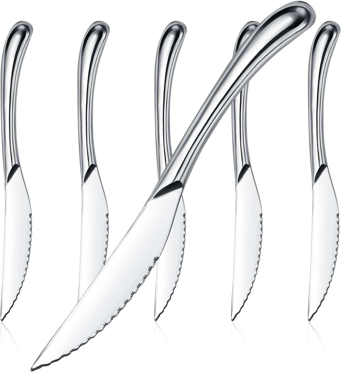 Nice Kitchen Steak Knives Set of 6, Sharp Serrated Steak Knives with Solid Handle, Premium High Carbon Stainless Steel Steak Knife Set