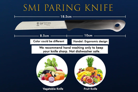 SMI 6 Pcs Paring Knife Set Serrated Solingen Germany Vegetable Knife Fruit Kitchen Knife Flexible, (color 2 black 2 gold 2 green)