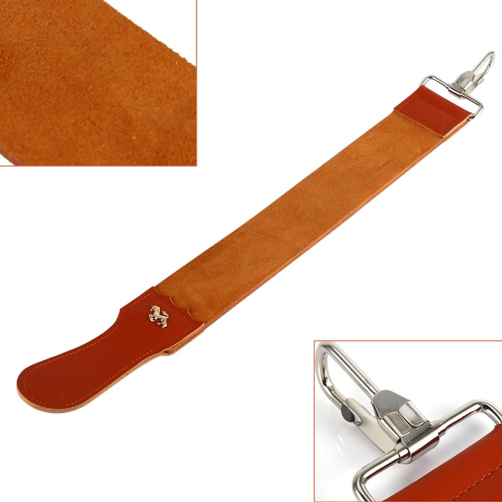 Leather Strap for Knife Sharpening, 19.8x2.0in Razors Strop, Double Sided Leather Manual Strop Straight, Folding Razors Sharpening Belt with Lobster Clasp for Chisels