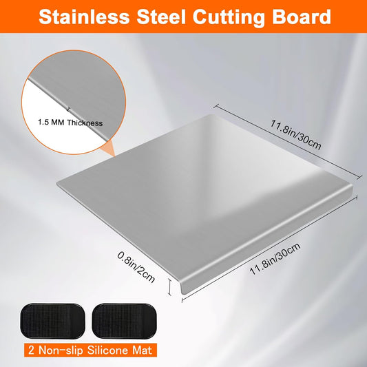 Large Stainless Steel Cutting Board with Lip, Yoposeo Heavy Duty Baking Cutting Chopping Boards for Kitchen, Meat, Fruits, Vegetables, Bread and Baking (19.7" X 15.7"/ 50 X 40cm)