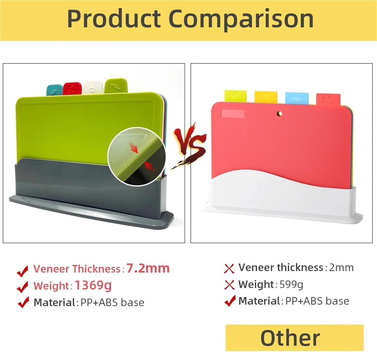 4-Piece Plastic Cutting Board Set with Holder for Kitchen, Dishwasher Safe (Christmas Theme)