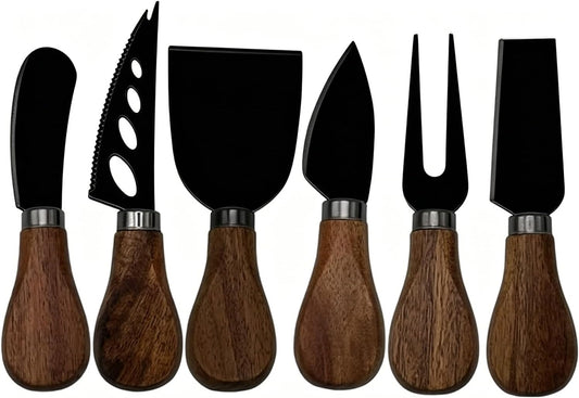 6 Piece Cheese Knives Set with Wooden Handle, Mini Steel Stainless Cheese knife set for Charcuterie and Cheese spread, Perfect for Cheese Slicer and Butter Cutter (Cheese Knife Set-6)