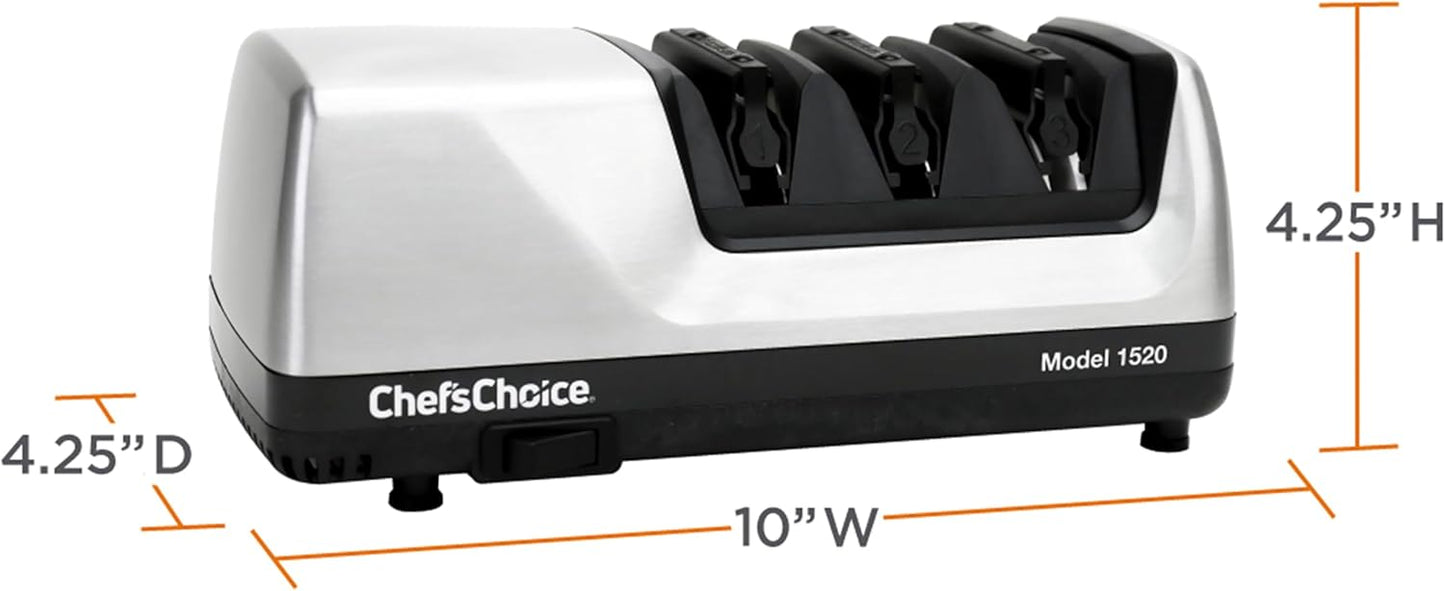 Chef’s Choice Professional Electric Knife Sharpeners AngleSelect for 15- and 20-Degree Straight-Edge and Serrated Knives with Diamond Abrasives & Precision Angle Control, 2-Stage, Black