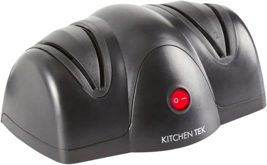 Restaurantware-Kitchen Tek 2-Stage Electric Knife Sharpener, 1 Straight-Edge Knife Sharpener With Diamond Grinding Wheel - 120 Voltage, Quick Sharpening, Gray Plastic, For Kitchen Knives