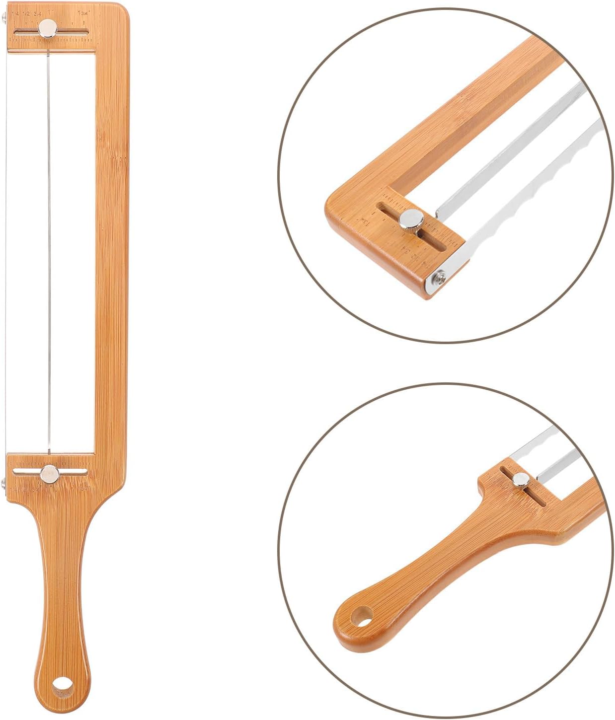 DECHOUS Adjustable Bread Slicer for Sourdough - Homemade Bread Knife with Thickness Guide, Sharp Stainless Serrated Blade, Bamboo Frame for Bagels, Baguettes