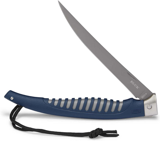 Buck Knives 220 Silver Creek Folding Fillet Knife, 6.5" Titanium Coated Flexible Blade, TPE Rubber Anti-Slip Grip, Portable Folding Fishing Knife for Saltwater & Freshwater, Fishing Gear, 6 oz