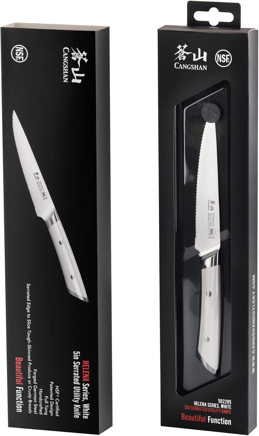 Cangshan HELENA Series German Steel Forged 5" Serrated Utility Knife (Black)