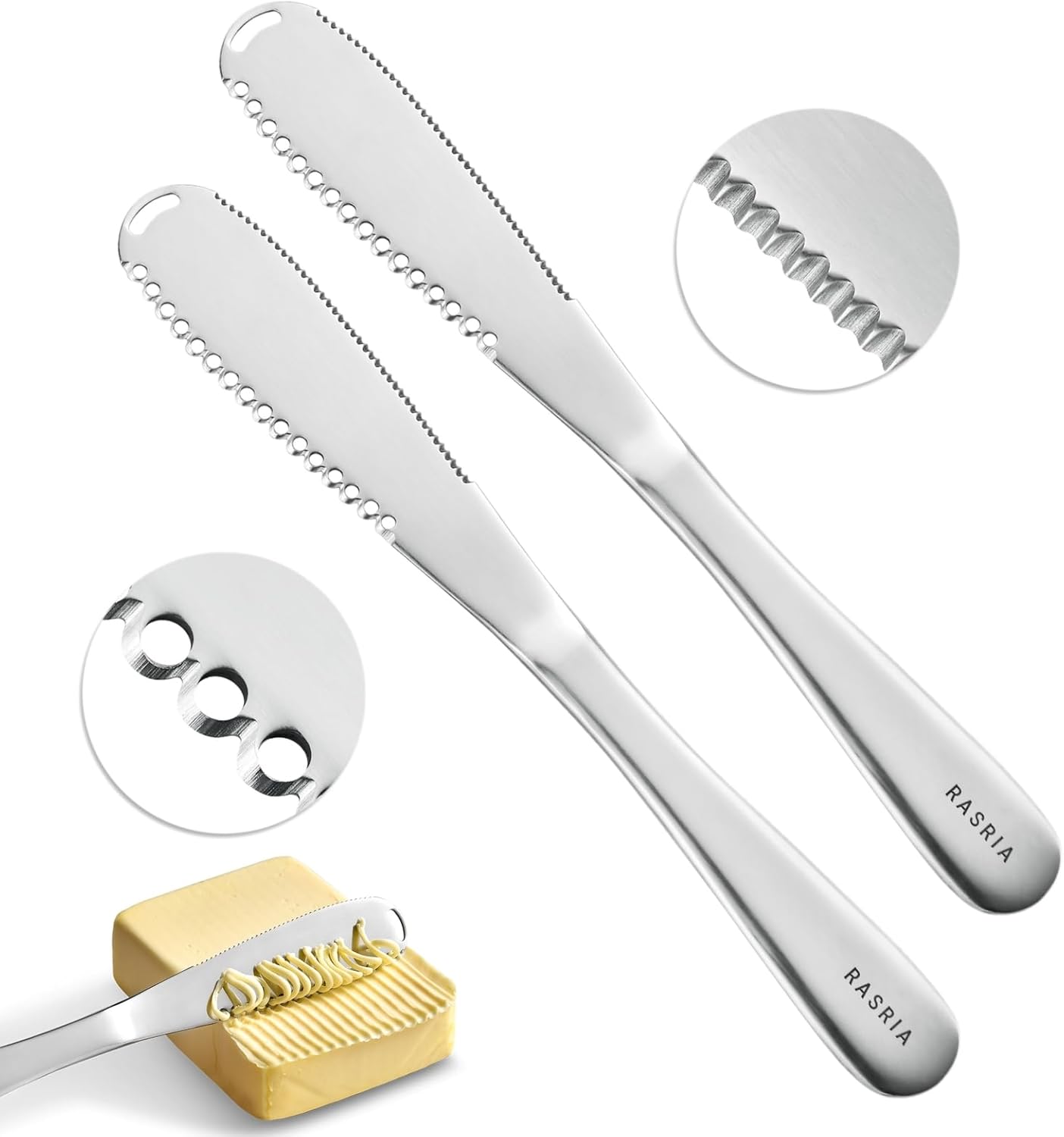 3-in-1 Stainless Steel Butter Knife for Cold & Hard Butter – Butter Spreader, Curler & Slicer with Crescent Hole