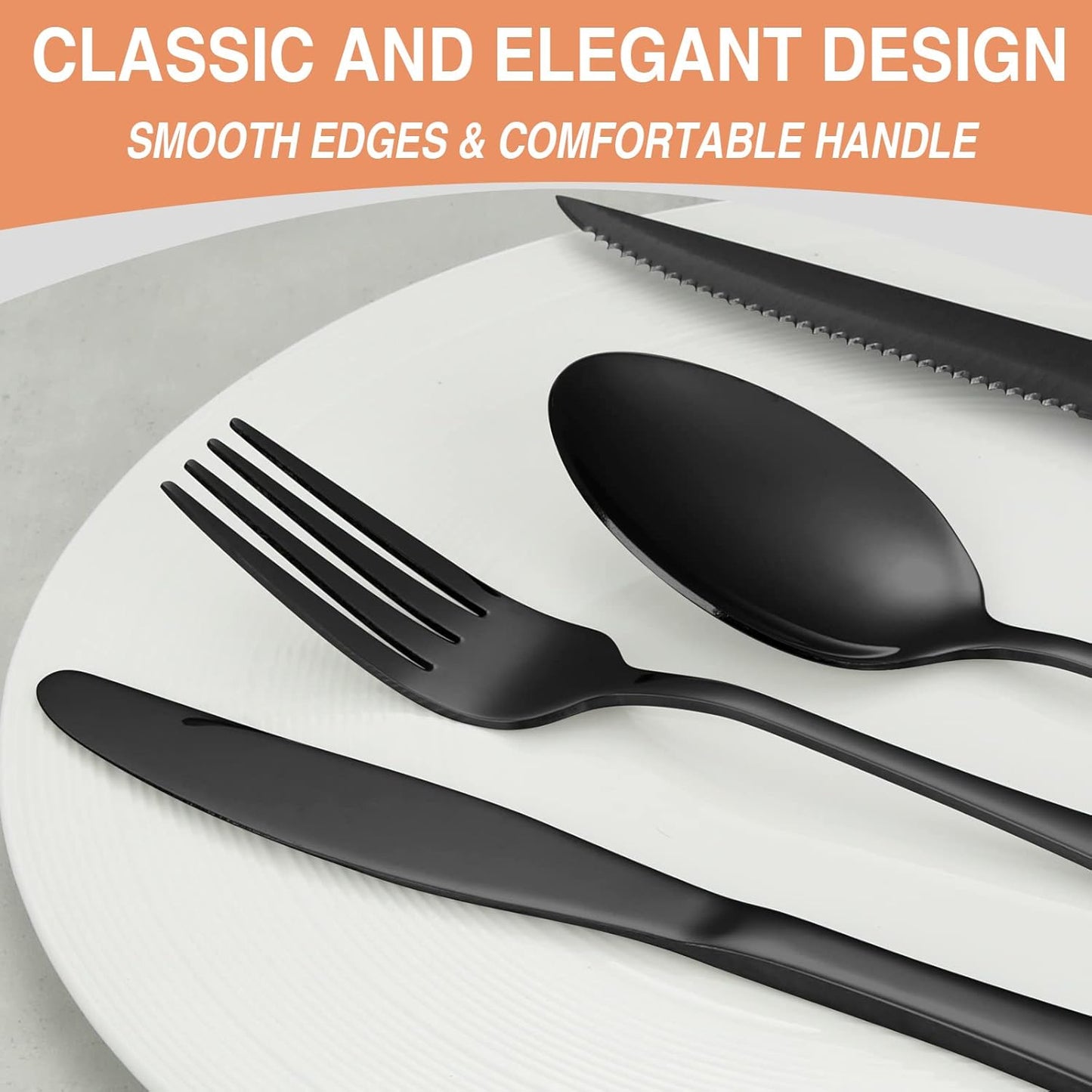 Black Silverware Set, Umite Chef 49-Piece Flatware Set with Drawer Organizer, Durable Stainless Steel Cutlery Set for 8, Tableware Eating Utensils with Steak Knives for Home Restaurant