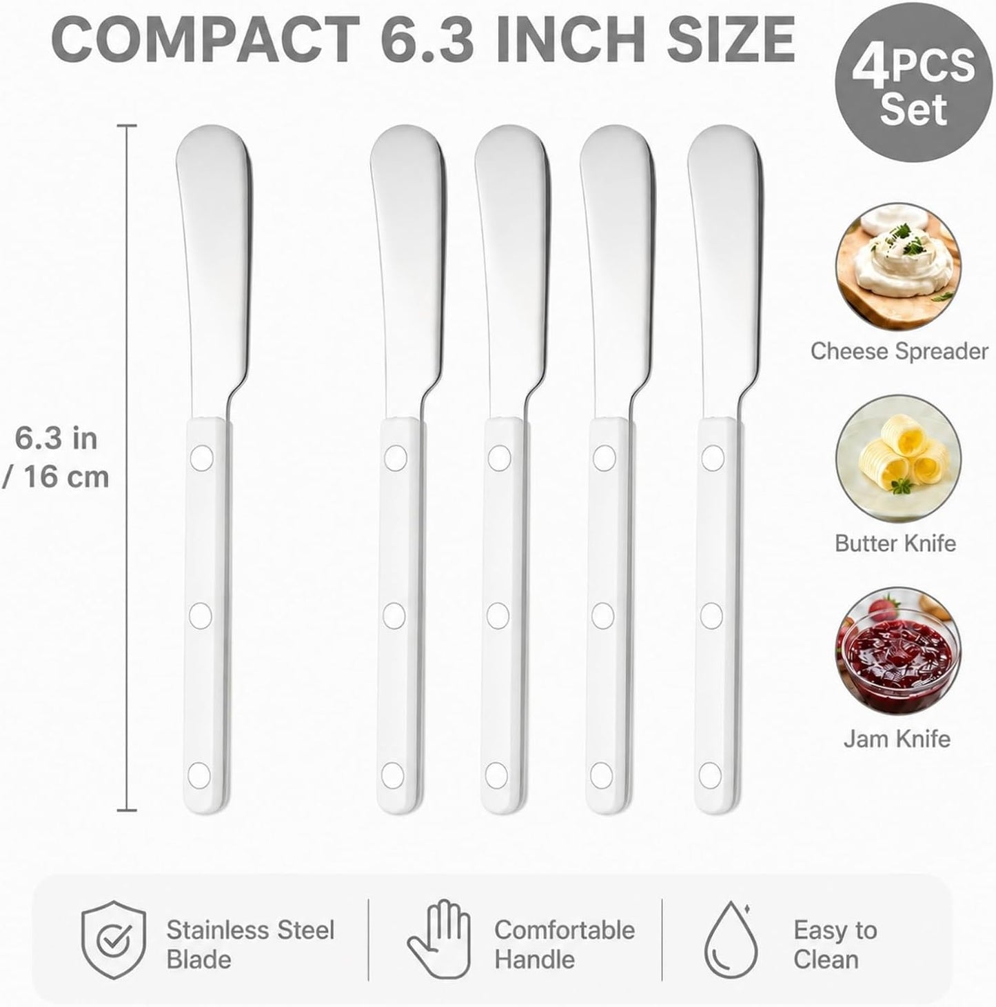 4PCS Stainless Steel Butter Knives Set: 6.3 Inch Cheese Spreader 304 Stainless Steel with Ergonomic Handle for Cheese, Butter & Jam (green)