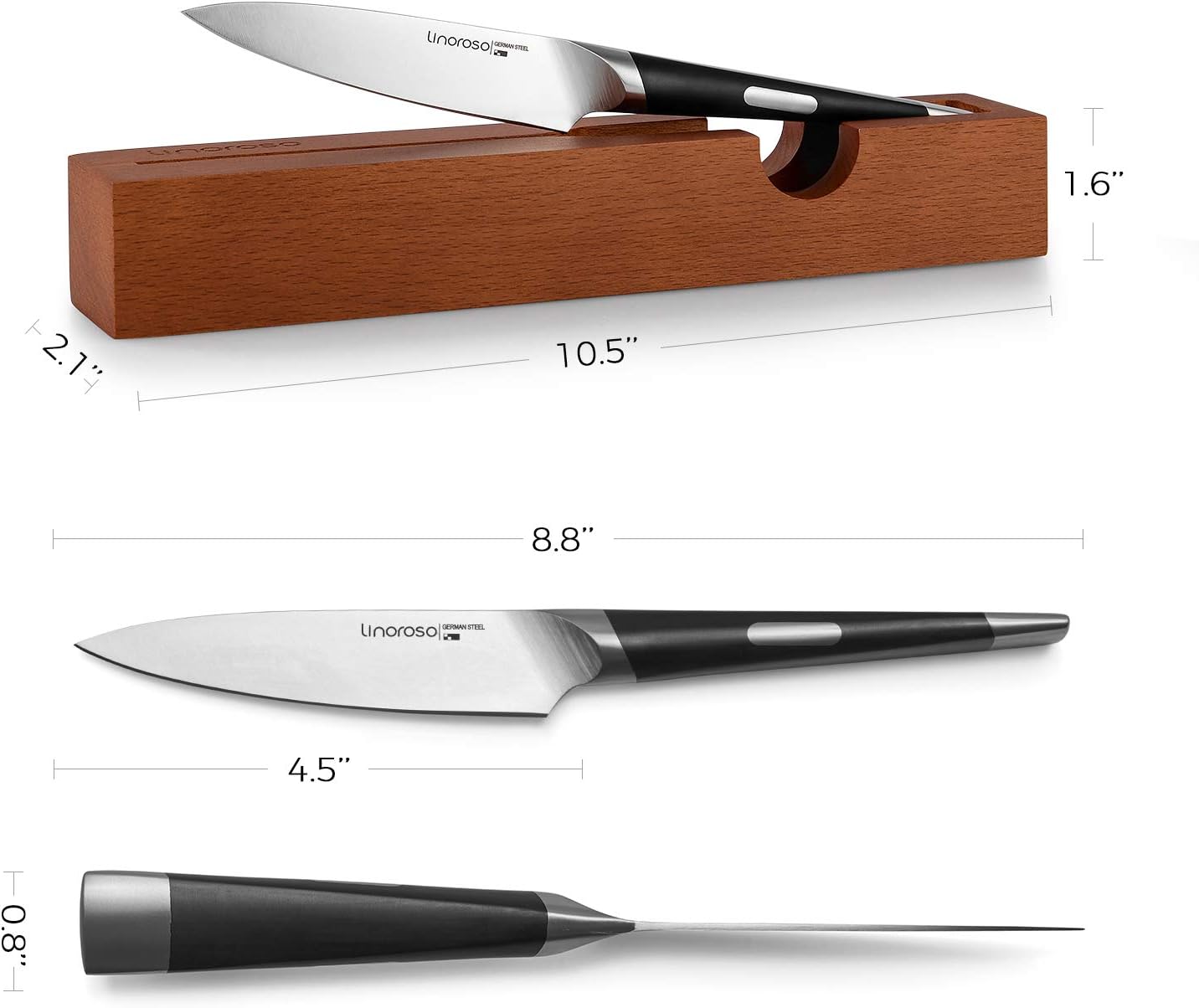 linoroso Paring Knife Fruit Knife Ultra Sharp Small Kitchen Knife- 4.5 inch Precision Forged German High-Carbon Stainless Steel Peeling Knife with Exquisite In-Drawer Knife Block - MAKO Series