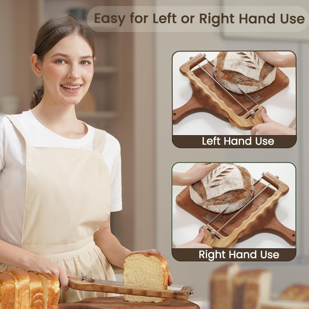 Adjustable Bread Slicer for Sourdough — Precision Homemade Bread Knife with Thickness Guide, Sharp Stainless Serrated Blade, Wooden Frame, Bread Cutter for Baguettes, Gift for Bakers, Mother's Day