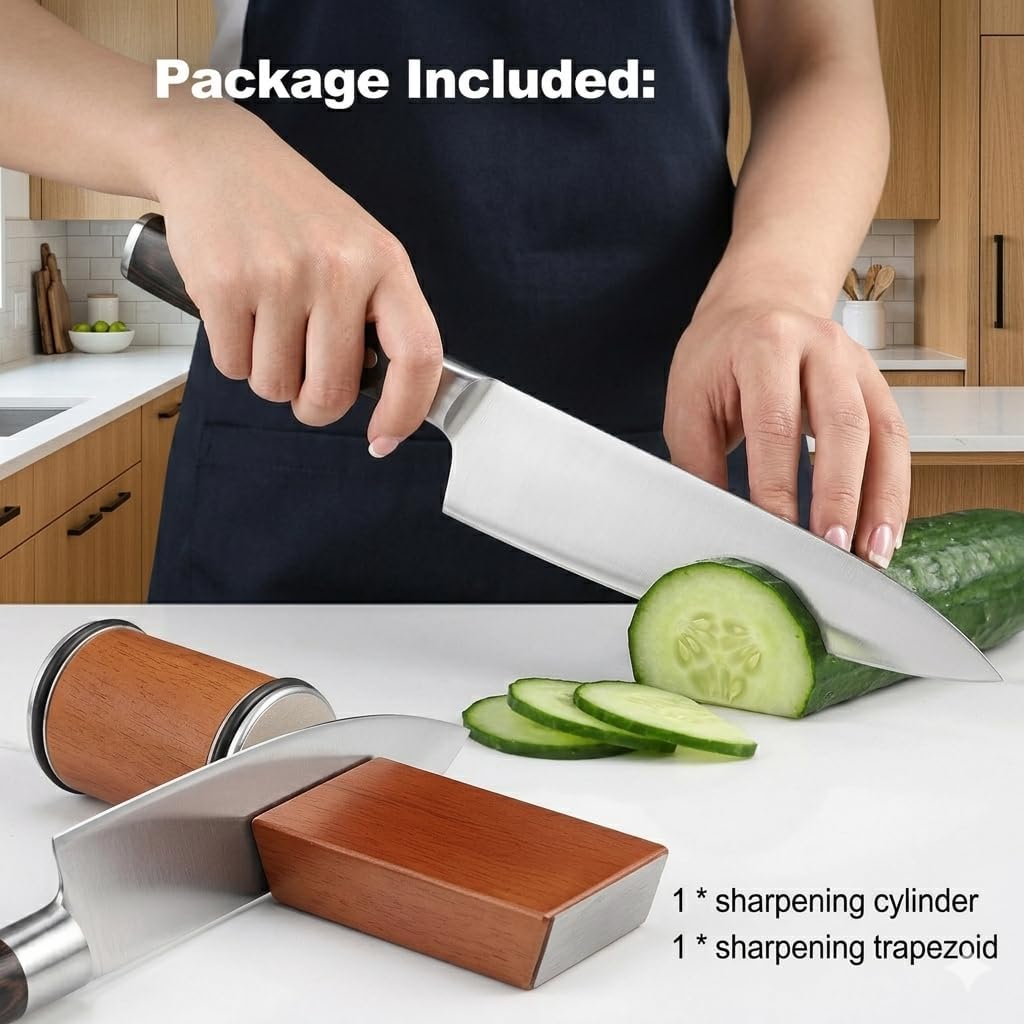 Rolling Knife Sharpener Tumbler Kit – Manual Diamond & Ceramic Sharpening Stone, Magnetic Angle Guide, Detachable Tumbler Knife Sharpener for Kitchen & Chef Knives