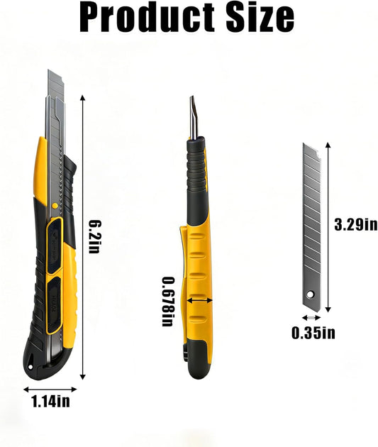 Dual-Mode Box Cutter Retractable for Warehouse,Locking Professional Work Knife, Auto-Retract Box Knife,18mm Heavy Duty Utility Knife with Metal Rail,Spare Blade Storage.1 Knife+10 Blades