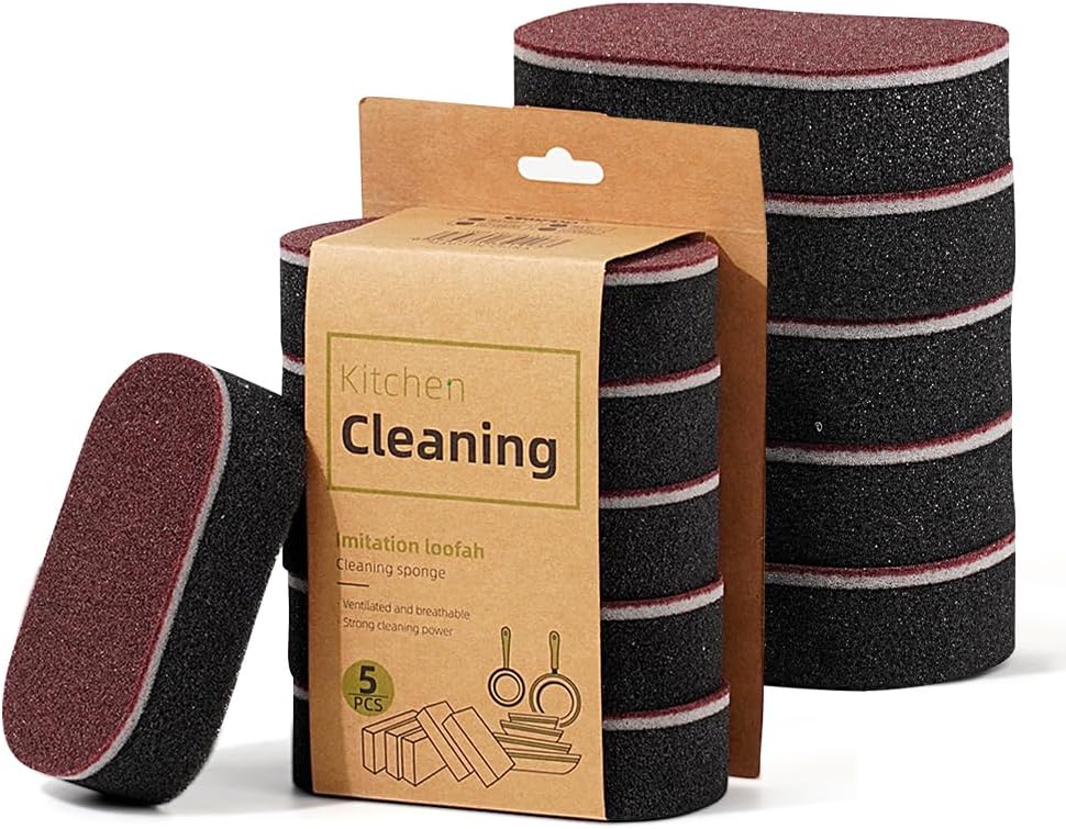 Cleaning Sponges Eraser - Emery Scrub Sponge for Pots & Pans, Heavy Duty Rust & Stain Remover, High-Density Oil-Absorbing Sponge for Kitchen, Dish, Sink & Cookware Cleaning