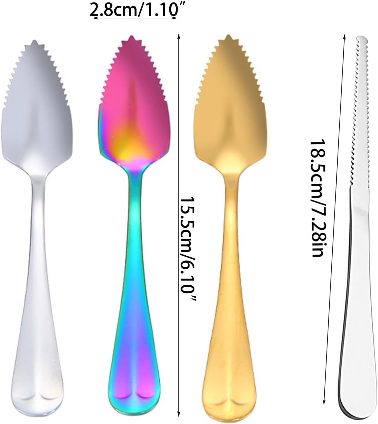 Grapefruit Spoons Serrated Edge, Grapefruit Knife & Spoon Curved Serrated Set, Stainless Steel Grapefruit Utensil Tool Dessert Spoons for Citrus Lemon Kiwi Salads Melon Lime Pitaya Apple Fruit Puree