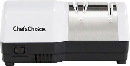 Chef’sChoice Hybrid Knife Sharpeners for 20-Degree Straight-Edge and Serrated Knives Combines Electric & Manual Sharpening With 100-Percent Diamond Abrasives And Precision Angle Guides, 2-Stage, White