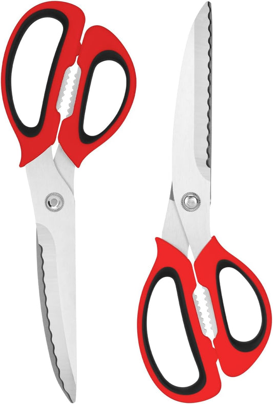 Kitchen Scissors with Ripple Blade Design, Ergonomic White Handles, Stainless Steel (White)