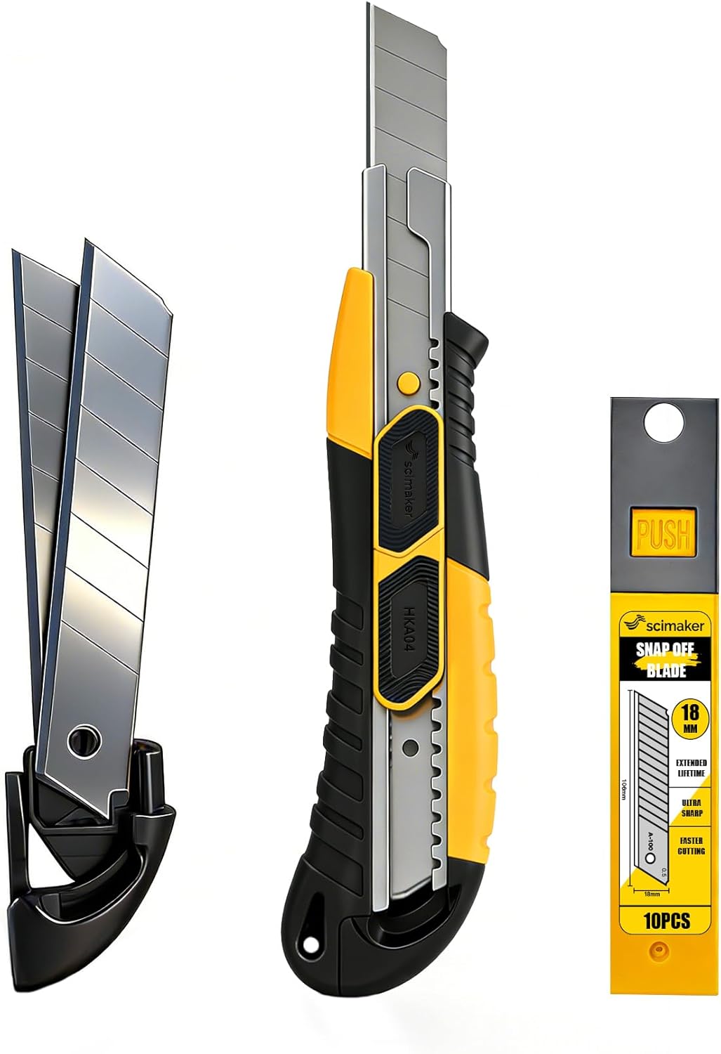 Dual-Mode Box Cutter Retractable for Warehouse,Locking Professional Work Knife, Auto-Retract Box Knife,18mm Heavy Duty Utility Knife with Metal Rail,Spare Blade Storage.1 Knife+10 Blades