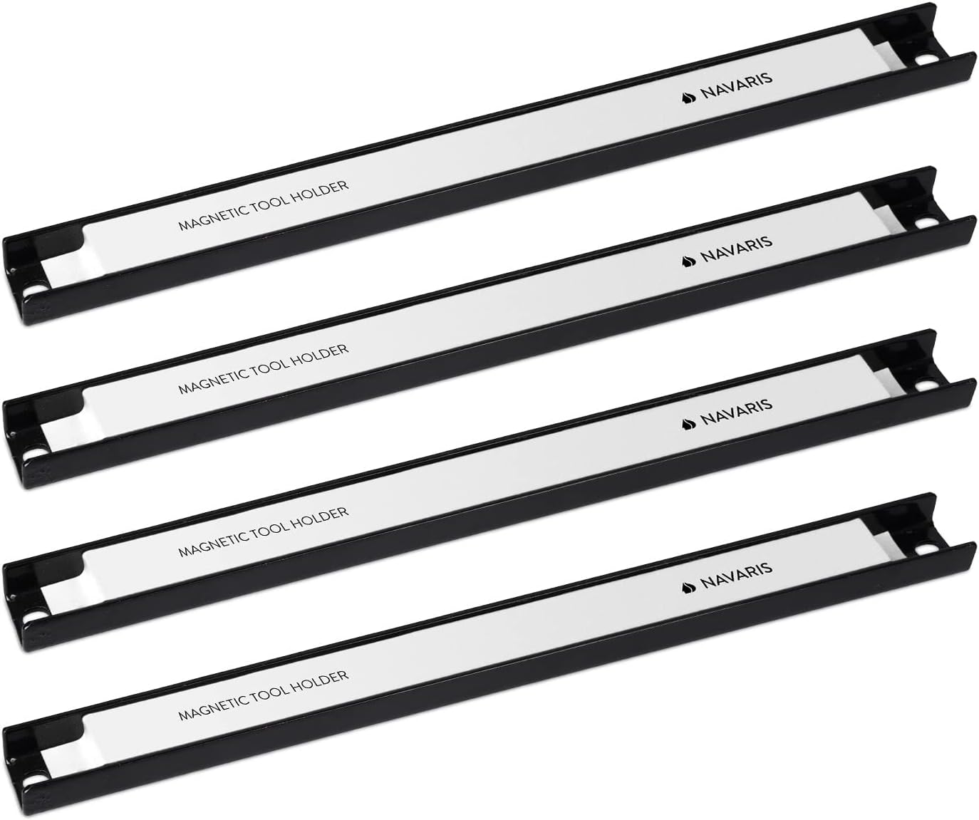Navaris Set of 4 Magnetic Tool Holder Rack - 12 Inch Heavy Duty Garage Wall Holder Strip for Tools - Tool Bar with Magnet for Screwdriver, Wrench