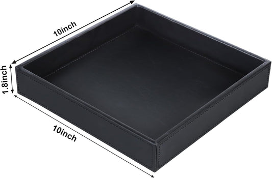 HofferRuffer Faux Leather Vanity Tray, Elegant Desktop Storage Organizer, Decorative Catchall for Perfume, Bathroom Valet, Nightstand or Dresser, 10.2 x 8.4 x 1.8 inches (Grey Stripe)
