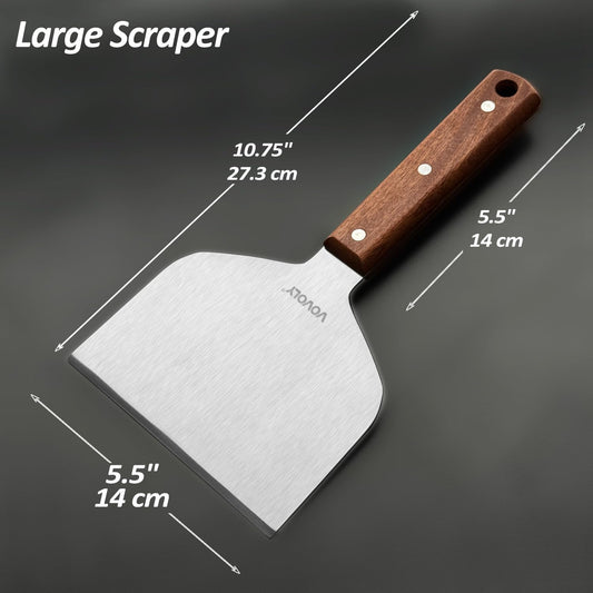Vovoly Multipurpose Bench Scraper Kitchen Utensil for Flat Top Griddle, Dough Scraper Cutter for Bread and Pizza Cutter - Stainless Steel Metal Griddle Scraper Chopper