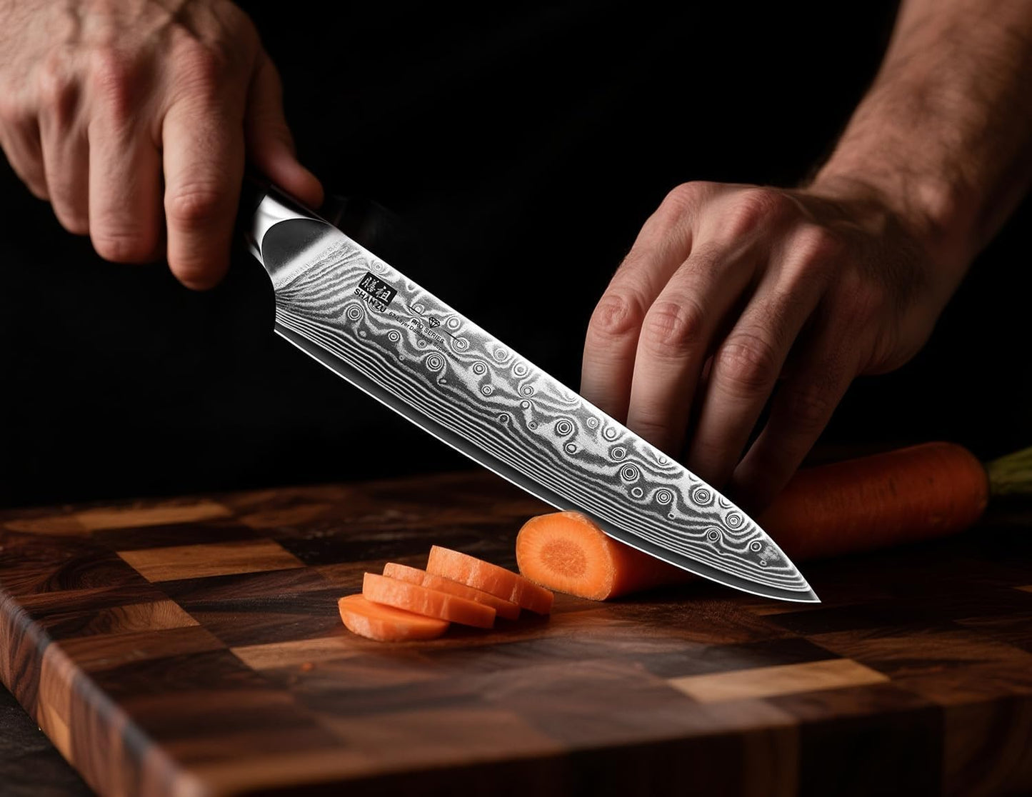 SHAN ZU Chef Knife 8 Inch Japanese Steel Damascus Kitchen Knife, Professional Kitchen Knives Sharp High Carbon Super Steel Kitchen Utility Knife