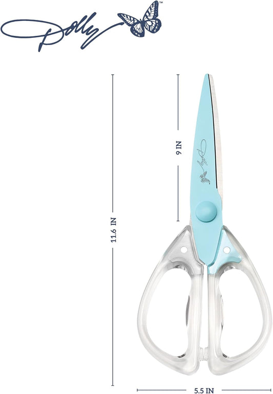 Dolly Parton All-Purpose Kitchen Scissors with Pink Blade and Clear Acrylic Handle - Sharp Stainless Steel Kitchen Shears for Food, Herbs, Parchment and Crafts