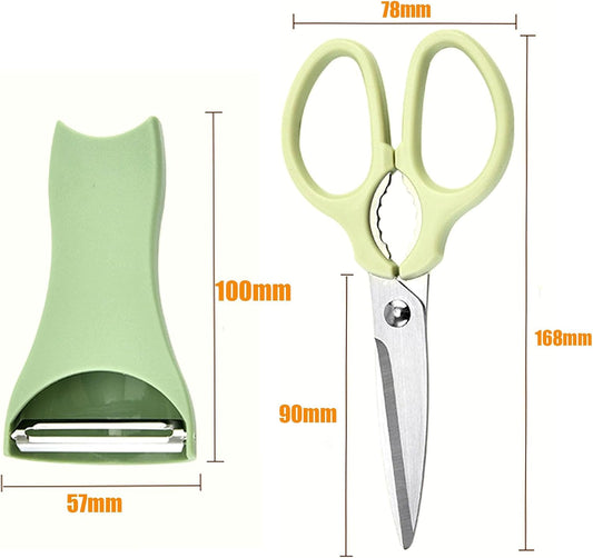 2-in-1 Multifunctional Kitchen Scissors with Detachable Peeler, Heavy Duty Stainless Steel Food Shears, Ergonomic Handle, Sharp Kitchen Gadgets for Cooking, Prep & Easy Storage