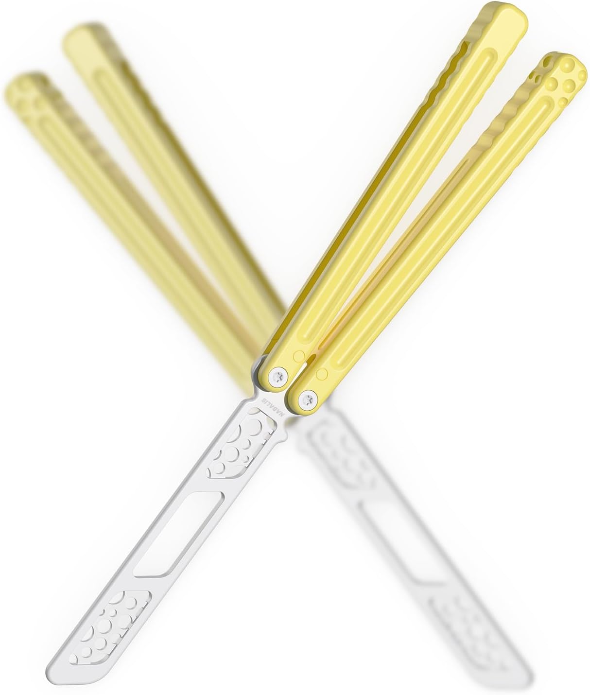 Nabalis Cheese Butterfly Knife Balisong Trainer, 6061 Aluminum, 420C Blade Material, Teflon-Coated, Public-Friendly Metal Trainer