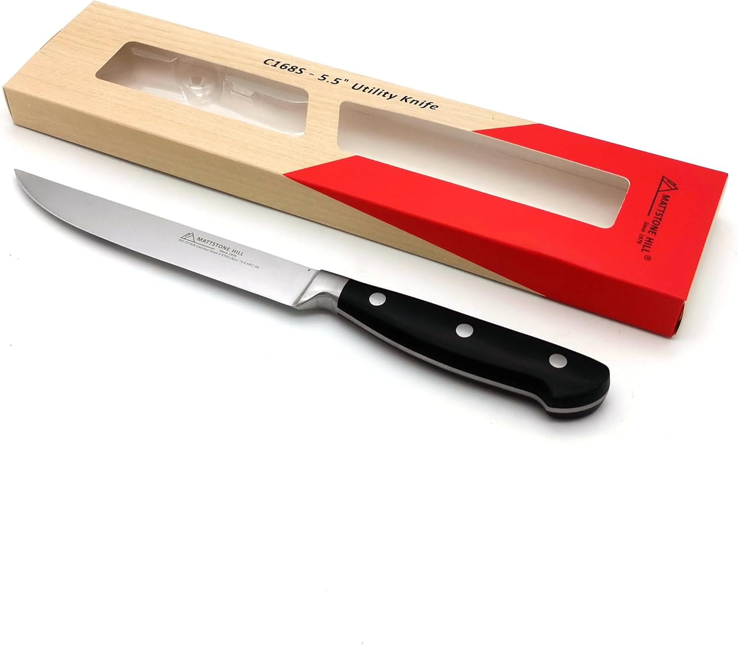 Serrated Utility Knife - MATTSTONE HILL 4.7" Kitchen Knife, German Stainless Steel Vegetable Knife, Paring Knife, Triple Rivet Handle