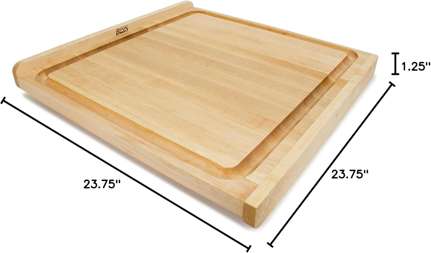 John Boos Countertop Series Rectangular Wooden Maple Cutting Board 17.75”x17.25” – 1.25” Thick, 13-lb Reversible Butcher Block with Juice Groove, Counter Lip & Edge-Grain – Made in the USA
