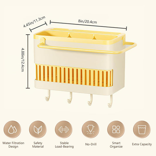 No-Drill Wall-Mounted Utensil Organizer – 3 Compartments for Knives, Spatulas & Cloths, Space-Saving Kitchen Storage Solution (Corn Yellow)