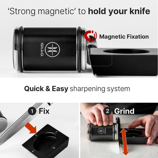 Rolling Knife Sharpener - EXTRA FINE Whetstone Knife Sharpener Roller - EASY TO USE - Rolling Sharpener for Knives with Magnetic Knife Holder - Knife Sharpening Kit knife sharpener stone